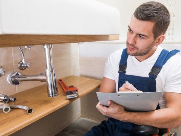 idraulico che aggiusta un lavello