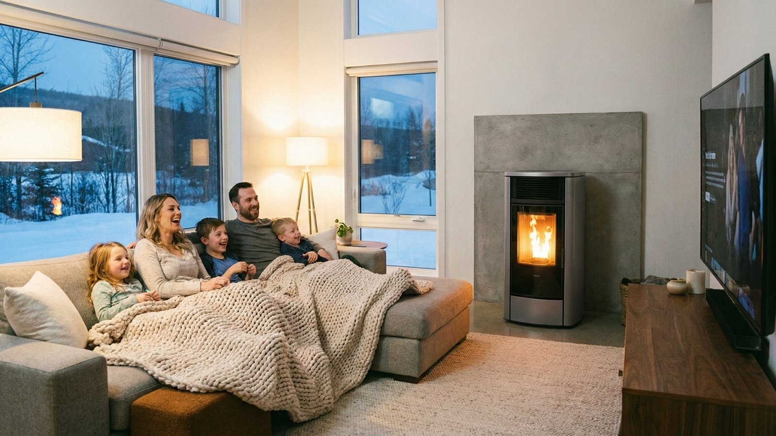 Famiglia sul divano davanti alla televisione