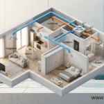 Schema VMC a doppio flusso in appartamento: mandata e ripresa aria